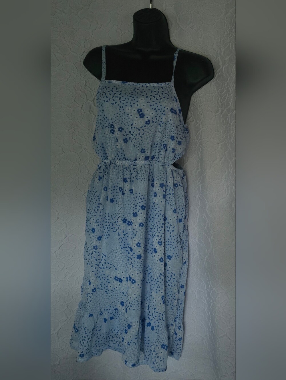 Wonder Nation, Girls L (10-12) Blue Floral Sundress With Side Cutouts Juniors